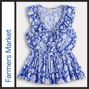 NWOT Farmers Market Blue Floral Ruffled Sleeveless Peplum Top